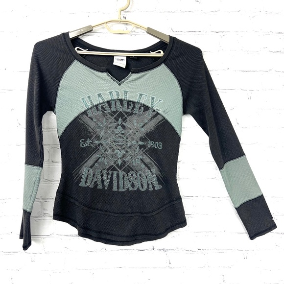Harley-Davidson Tops - 🏍 |•HARLEY-DAVIDSON•| Waffle Knit Slim Cut Long Sleeve Top Size Small